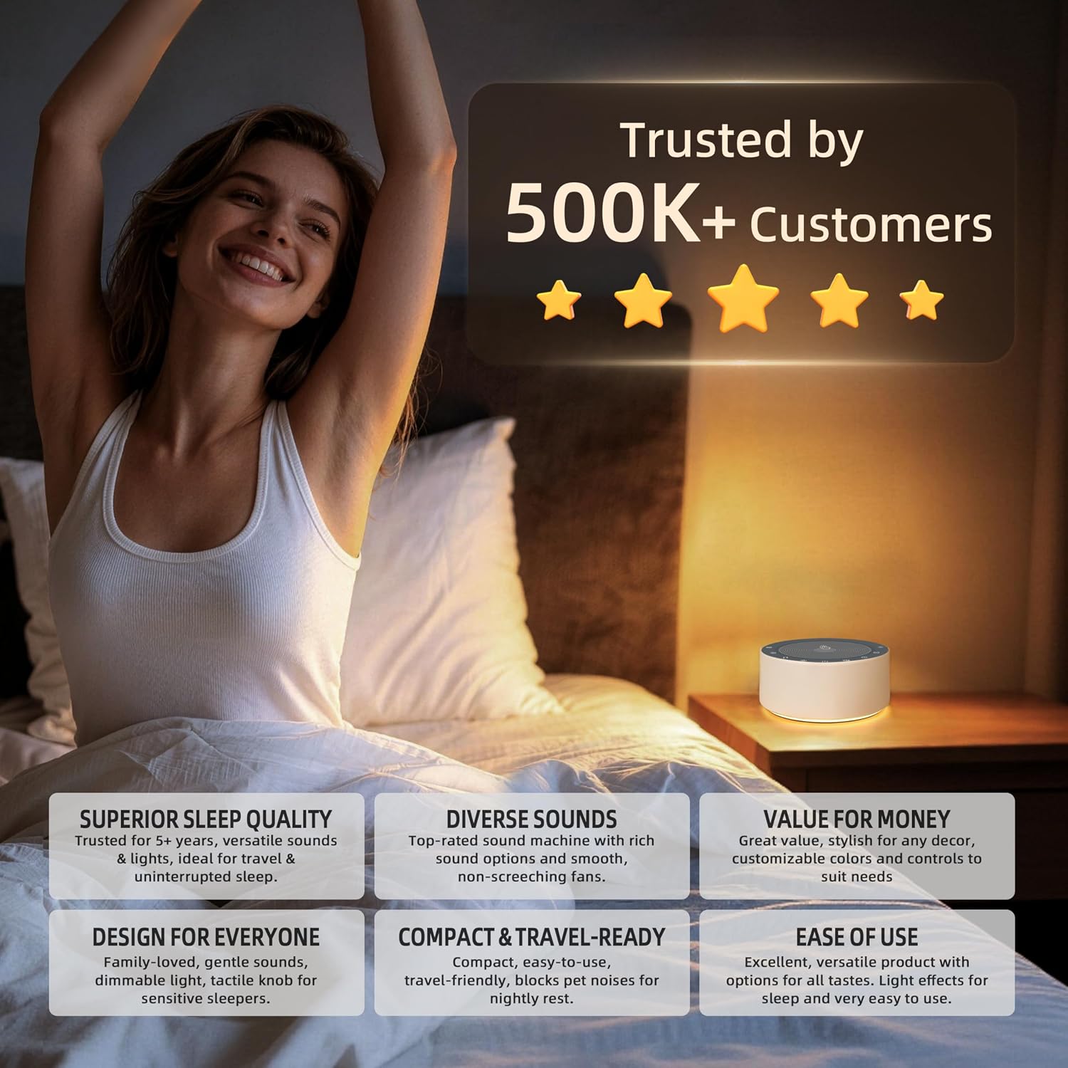 White Noise Machine for Baby & Adults, 30 Soothing Sounds, Sleep Sound Machine with 8 Color Night Light, Memory Function, White Noise for Sleeping, Nursery, Office, Travel & Relaxation - view 8