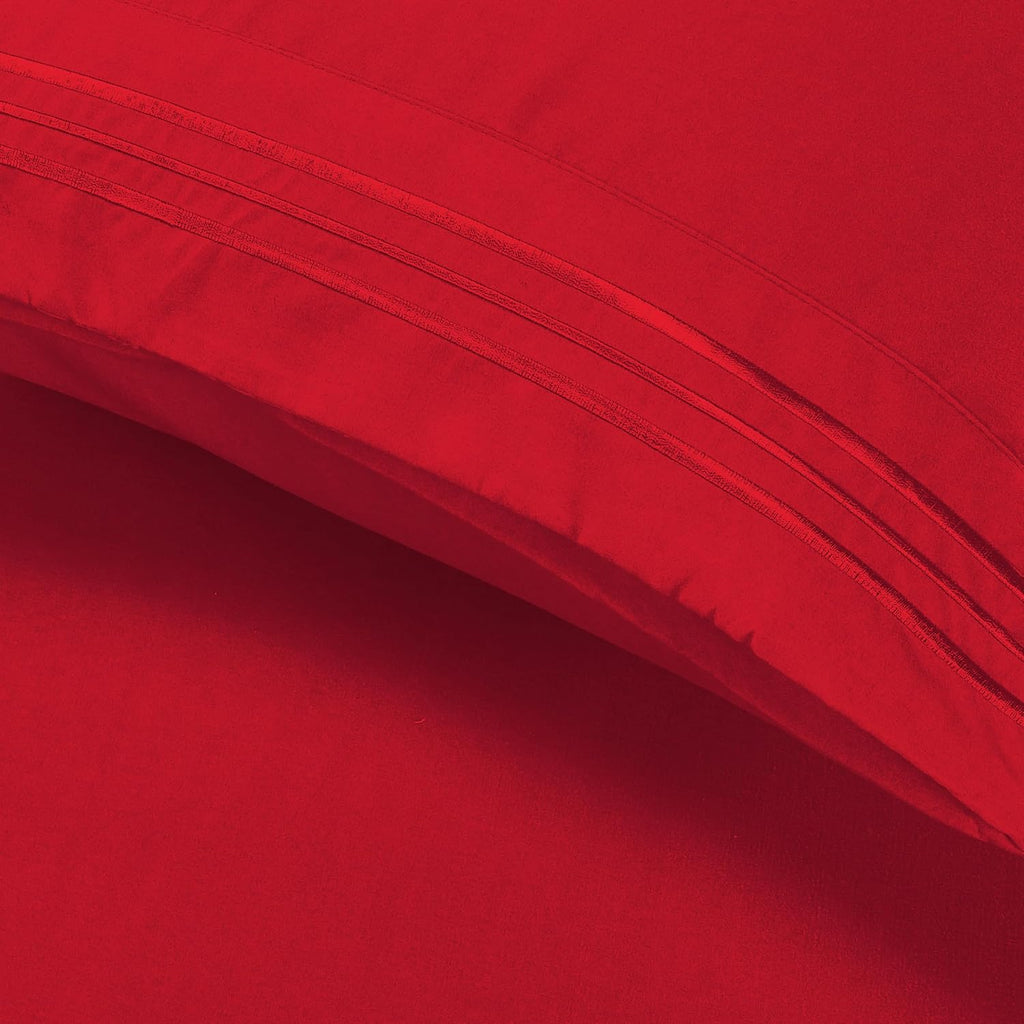 Luxury Ultra-Soft 2-Piece Pillowcase Set - 1500 Premium Hotel Quality Microfiber Double Brushed - Wrinkle Resistant, Standard/Queen, Red - view 4
