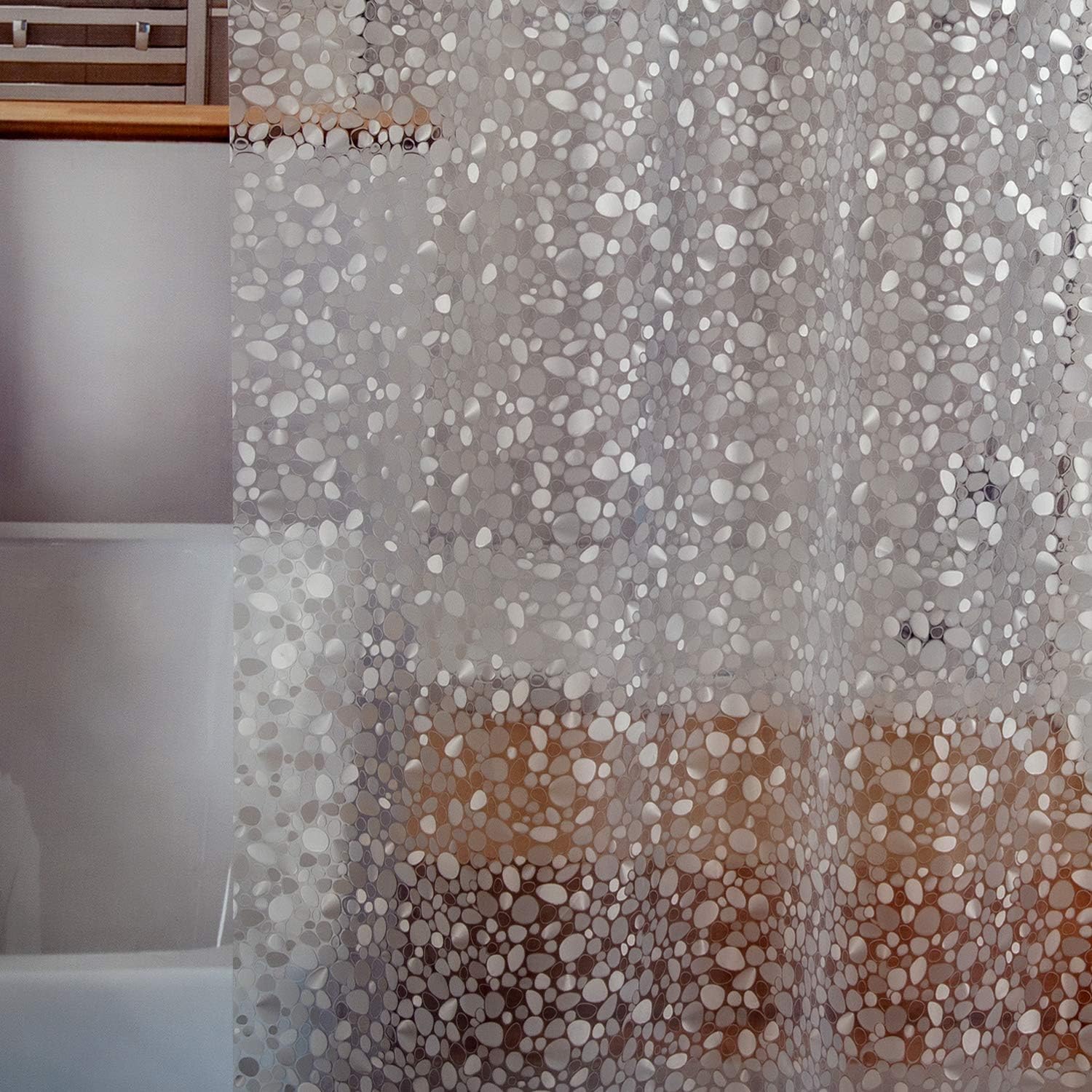 Waterproof shower curtain liner 8G EVA thick shower curtain with heavy duty 3 bottom magnets, shower liner for shower stall, bathtubs, 3D pebble pattern, 72 x 72, 12 hooks