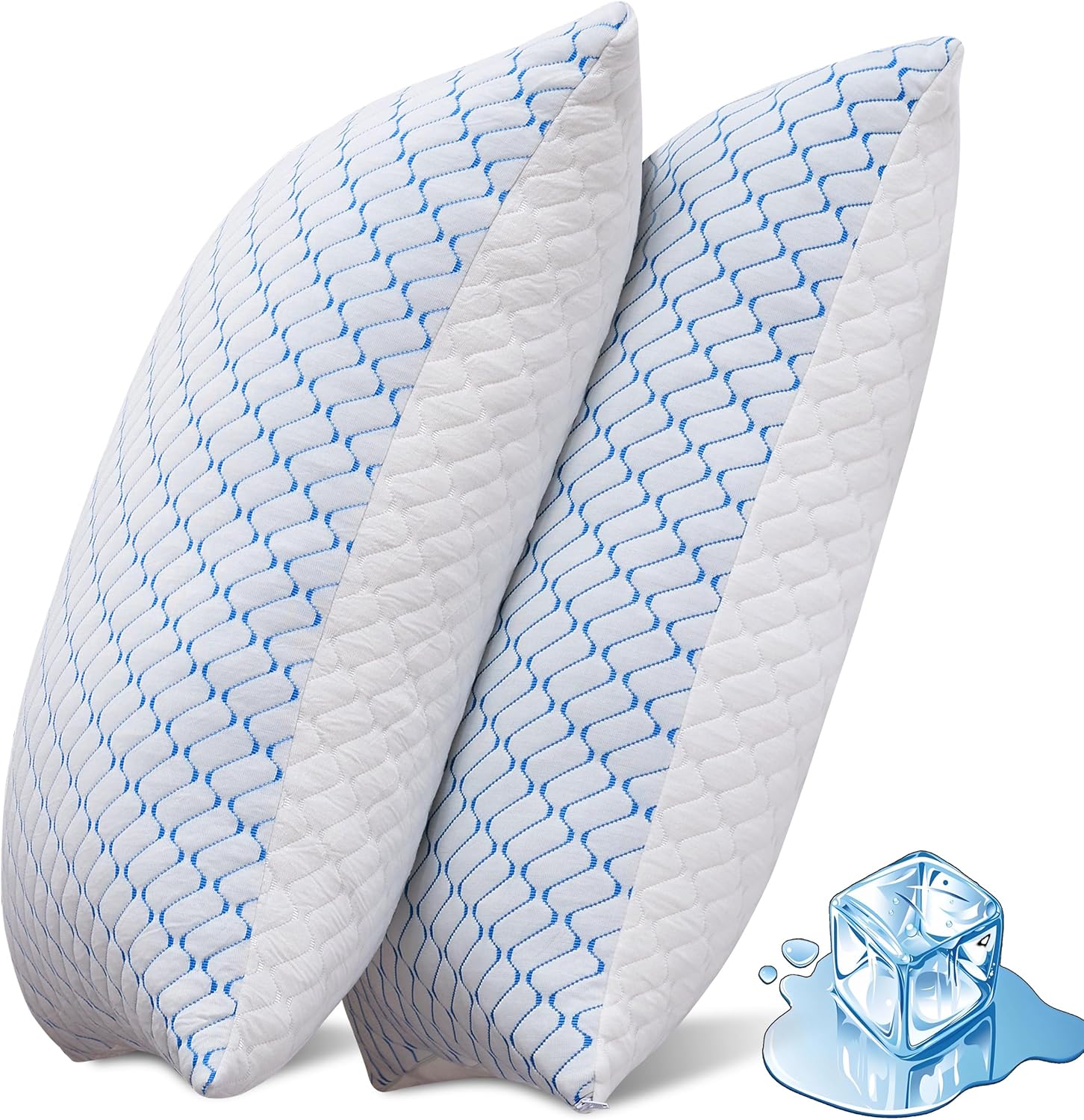 Memory foam pillows queen size set of 2, cooling pillow for side sleepers, adjustable firm pillow, breathable washable removable covers, for hot, side, back, stomach sleeper, relieve shoulder neck pain