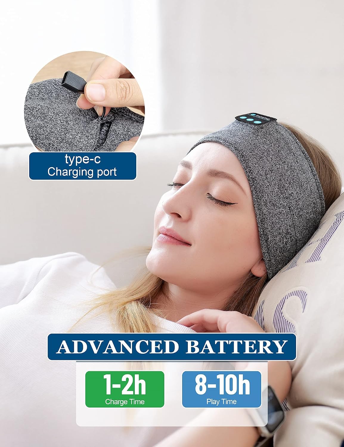 Sleep Headphones, Wireless Sleep Earbuds, Headphone for Sleeping Bluetooth Headband Headphones Headsets with Thin Speakers, Sleeping Headphones for Workout, Yoga, Travel, Gift for Women Men - view 3