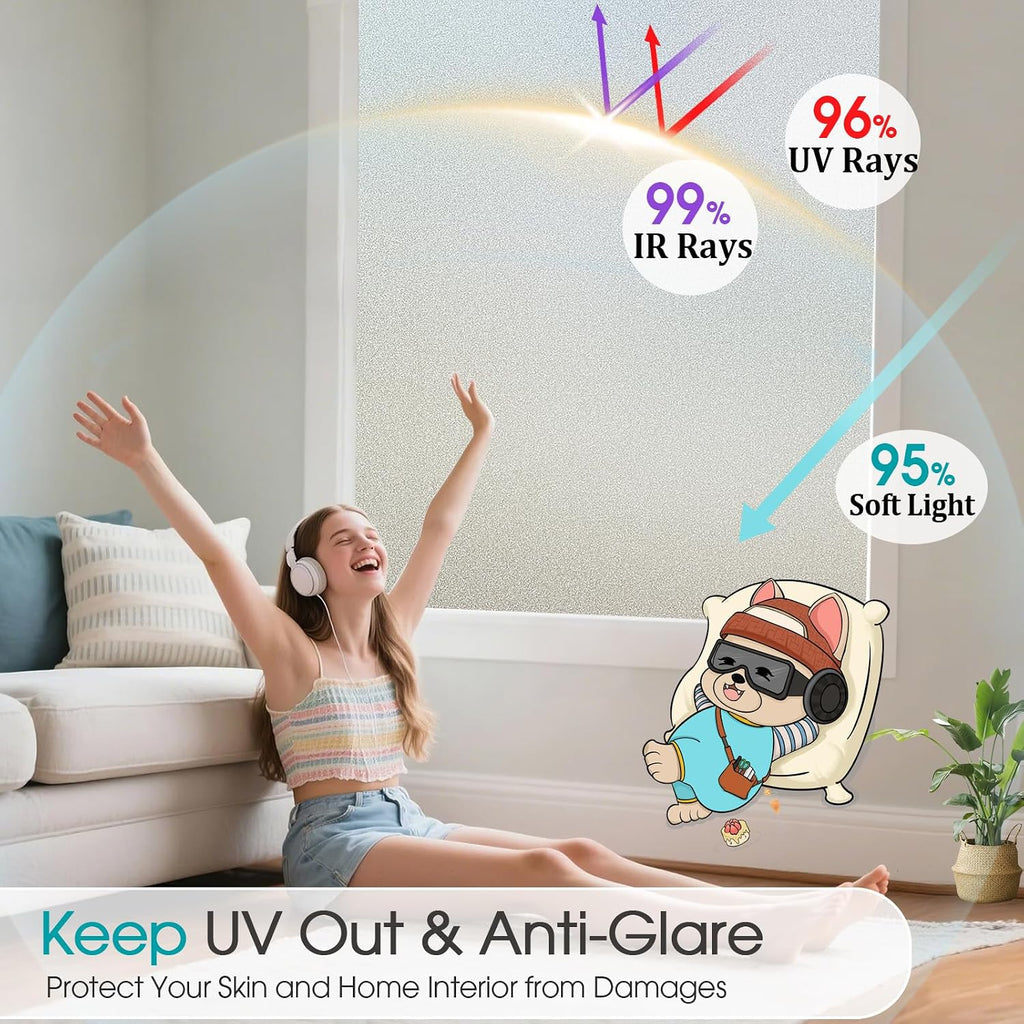 Frosted glass window privacy film, static cling, 17.5" x 78.7" | day night opaque decorative, non adhesive removable, anti-UV heat blocking, renter friendly front door bathroom, easy cut - view 4