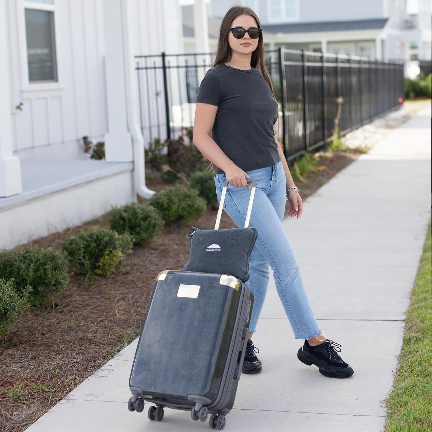 Premium Soft Travel Blanket Pillow 2-in-1 Airplane Warm - Gray | 2 in 1 Airplane Blanket Pillow, Hand Luggage Strap & Backpack Clip, Lightweight & Compact, Must Have Essential Travel Gifts - view 6