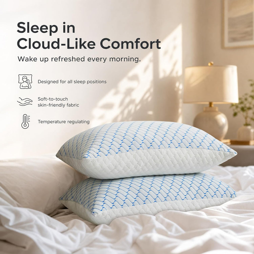 Memory foam pillows queen size set of 2, cooling pillow for side sleepers, adjustable firm pillow, breathable washable removable covers, for hot, side, back, stomach sleeper, relieve shoulder neck pain - view 8