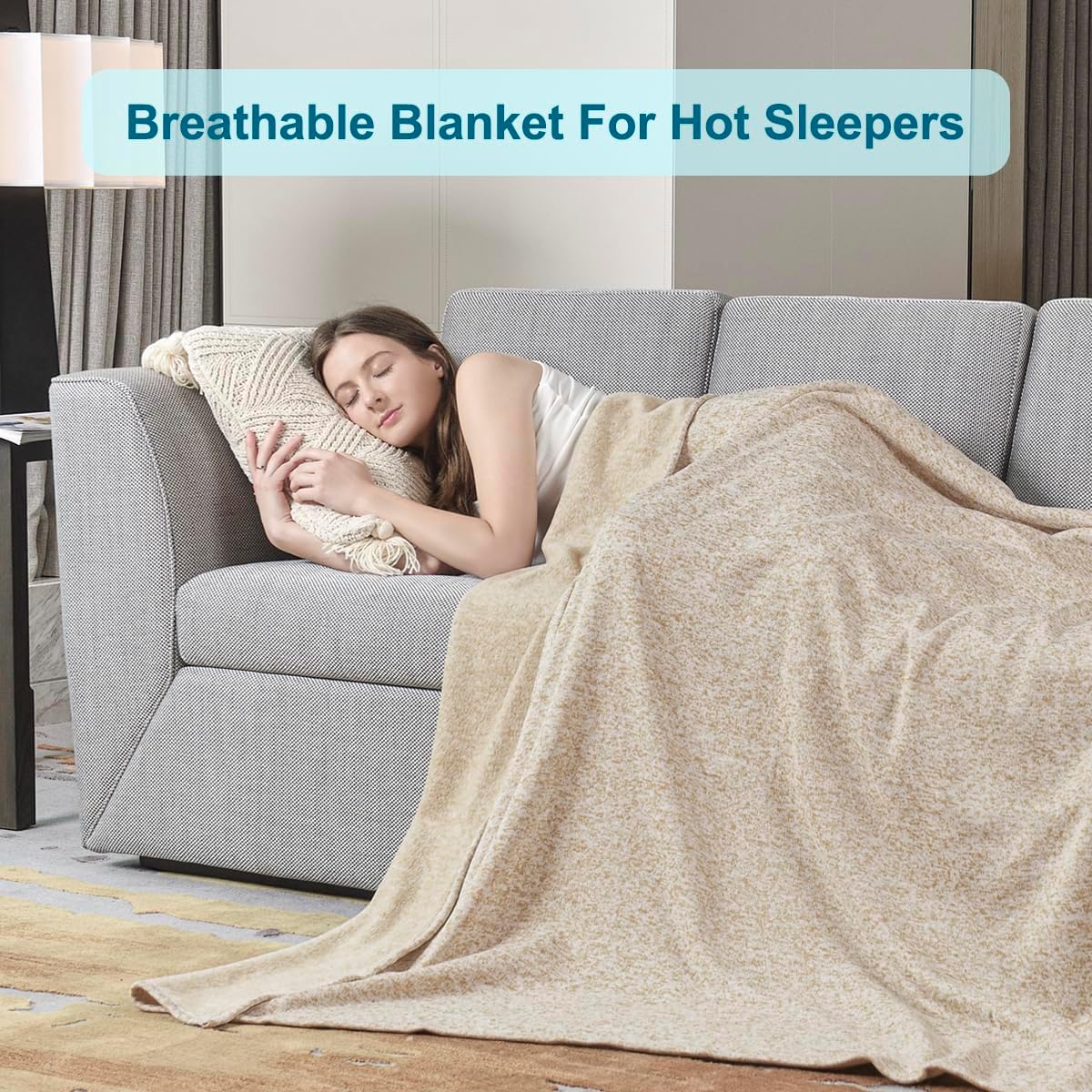 Summer Sweatshirt Queen Size Blanket for Bed Lightweight Soft Thin | Breathable Jersey Blankets for Hot Sleepers in Air-Conditioned Room, Home Decor Holiday Gift, 90 X 90 Inches, Heather Camel - view 6