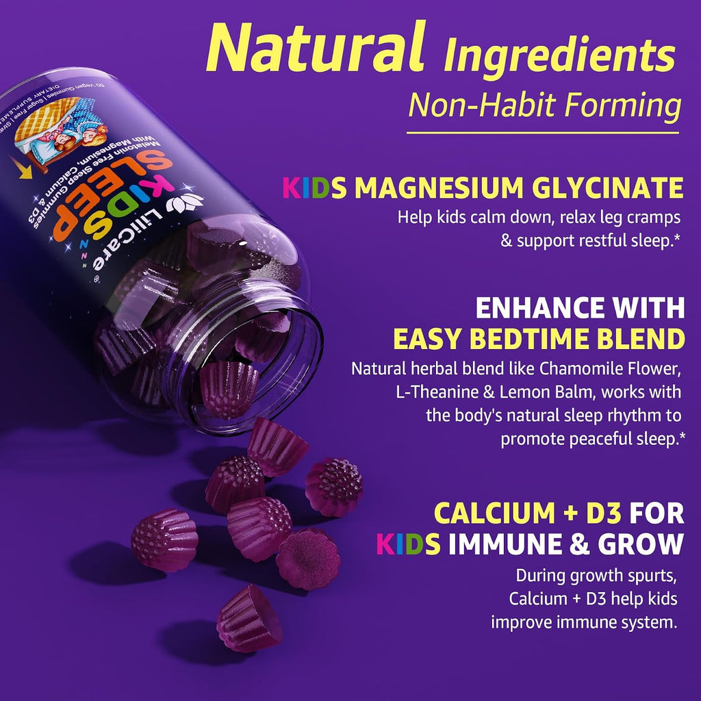 Kids sleep gummies - magnesium glycinate gummies, melatonin free sleep aid, magnesium, calcium, D3, B6, L theanine, kid melatonin alternative for restful sleep, pack of 1 - view 5