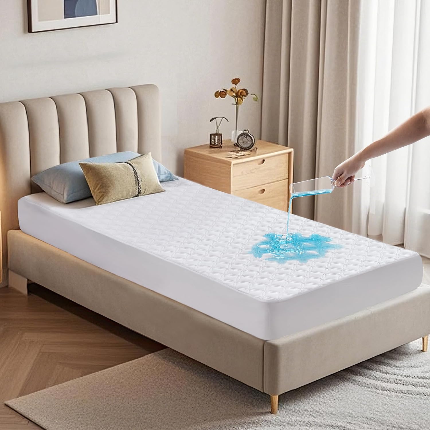 Waterproof Queen Size Mattress Protector, Deep Pocket Fit, Washable | Soft Noiseless Breathable Bed Mattress Cover Pad, Fits 6-18 Inch Deep Mattresses, Ideal for Home, Bedroom, Hotel, Gray - view 2
