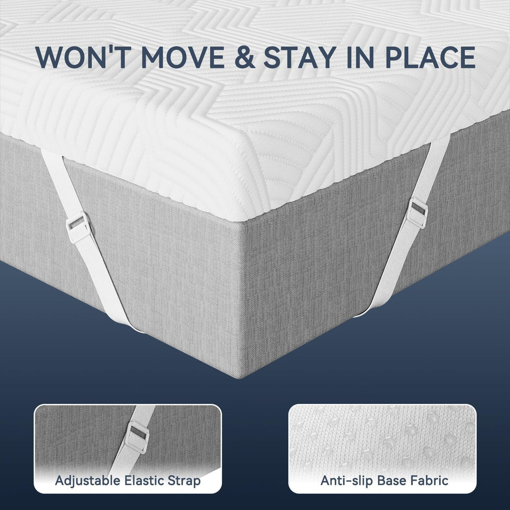 4 Inch Queen Size Gel Memory Foam Mattress Topper,Washable Cover | Pressure-Relieving Mattress Topper for Back Pain,High Density Cooling Pad,Non-Slip Design,Removable & Washable Bamboo Cover - view 4