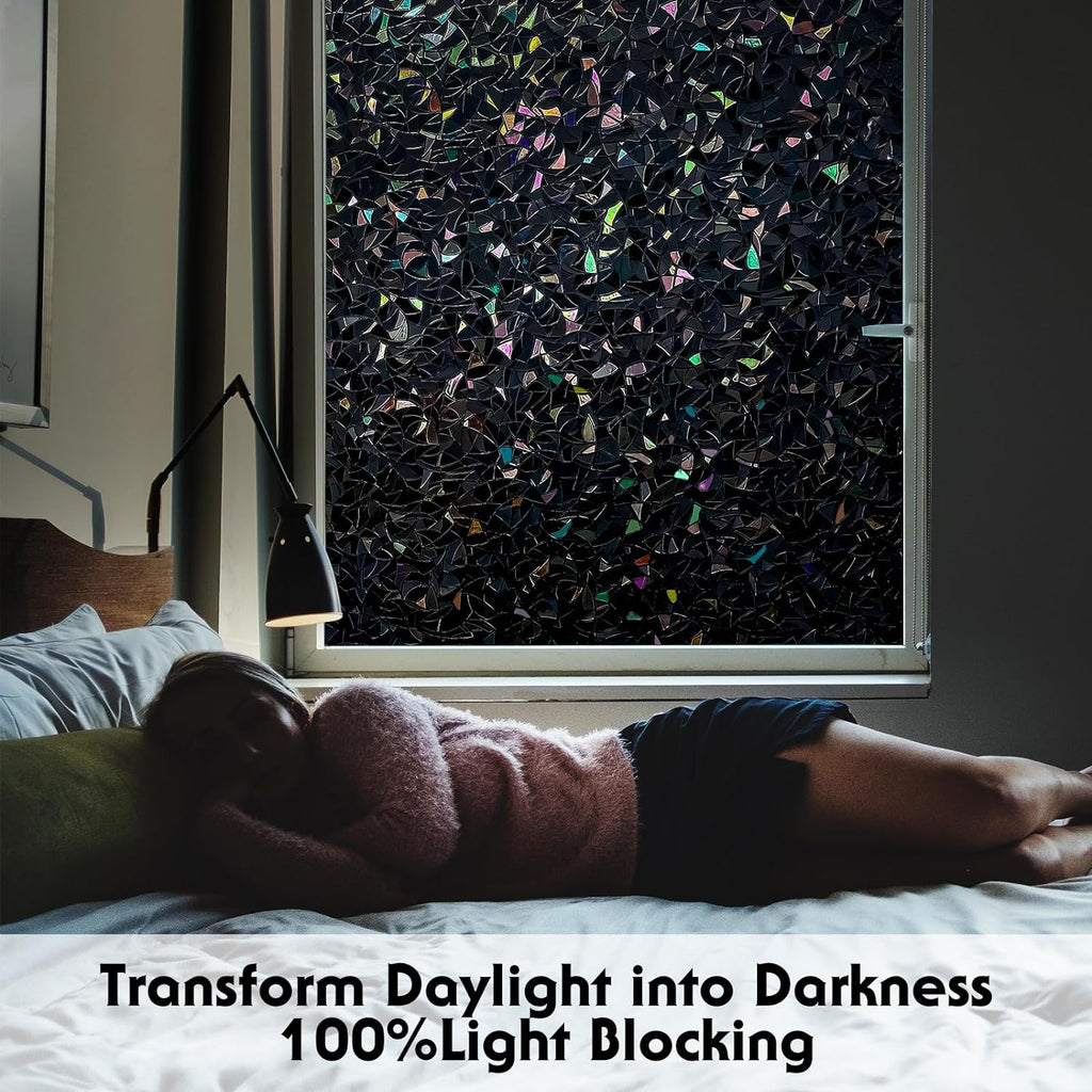 Total blackout window privacy film with installation tools, rainbow room darkening black window cover, static cling 100% light blocking 17.5 x 78.7 inches - view 2