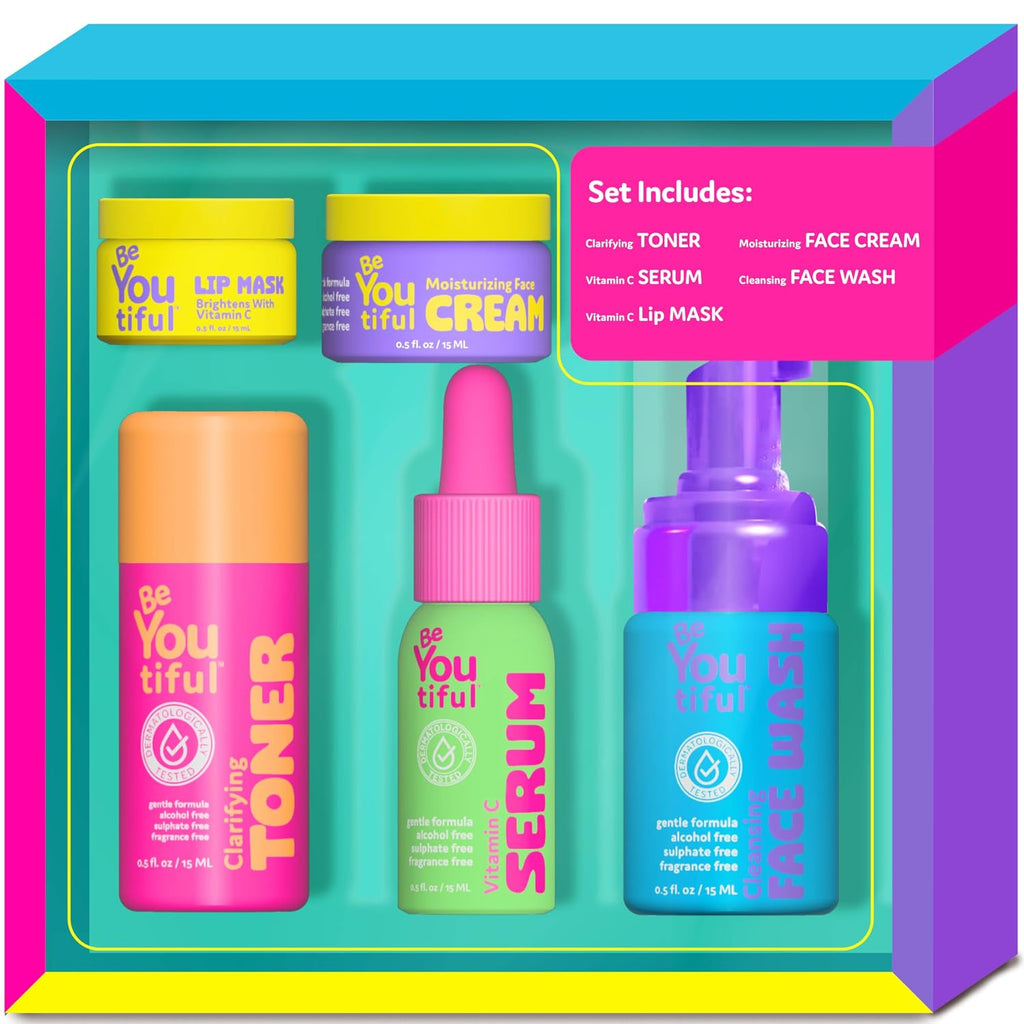 Skin Care Gift Set for Teens, Moisturizer Lotion Lip Mask, Toner | BFF Regimen 5-Piece Kit for Sleepovers & Kids Skincare, Face Wash, Serum, Vegan, Cruelty-Free, Great for Daily Skin Care