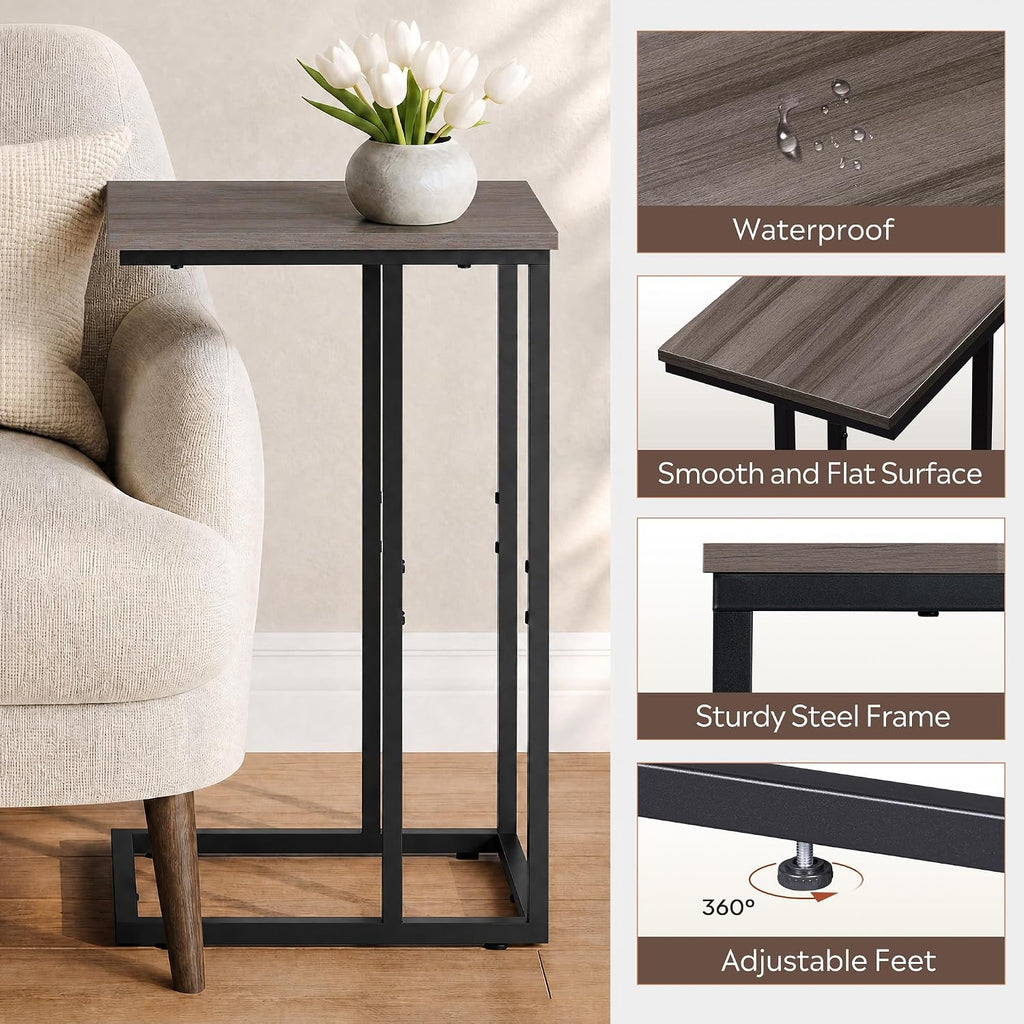 Small Side Table, C Shaped End Table for Couch, Sofa and Bed, Tv Tray Table that Slides Under for Living Room, Bedroom, Bedside, Gray and Black - view 7