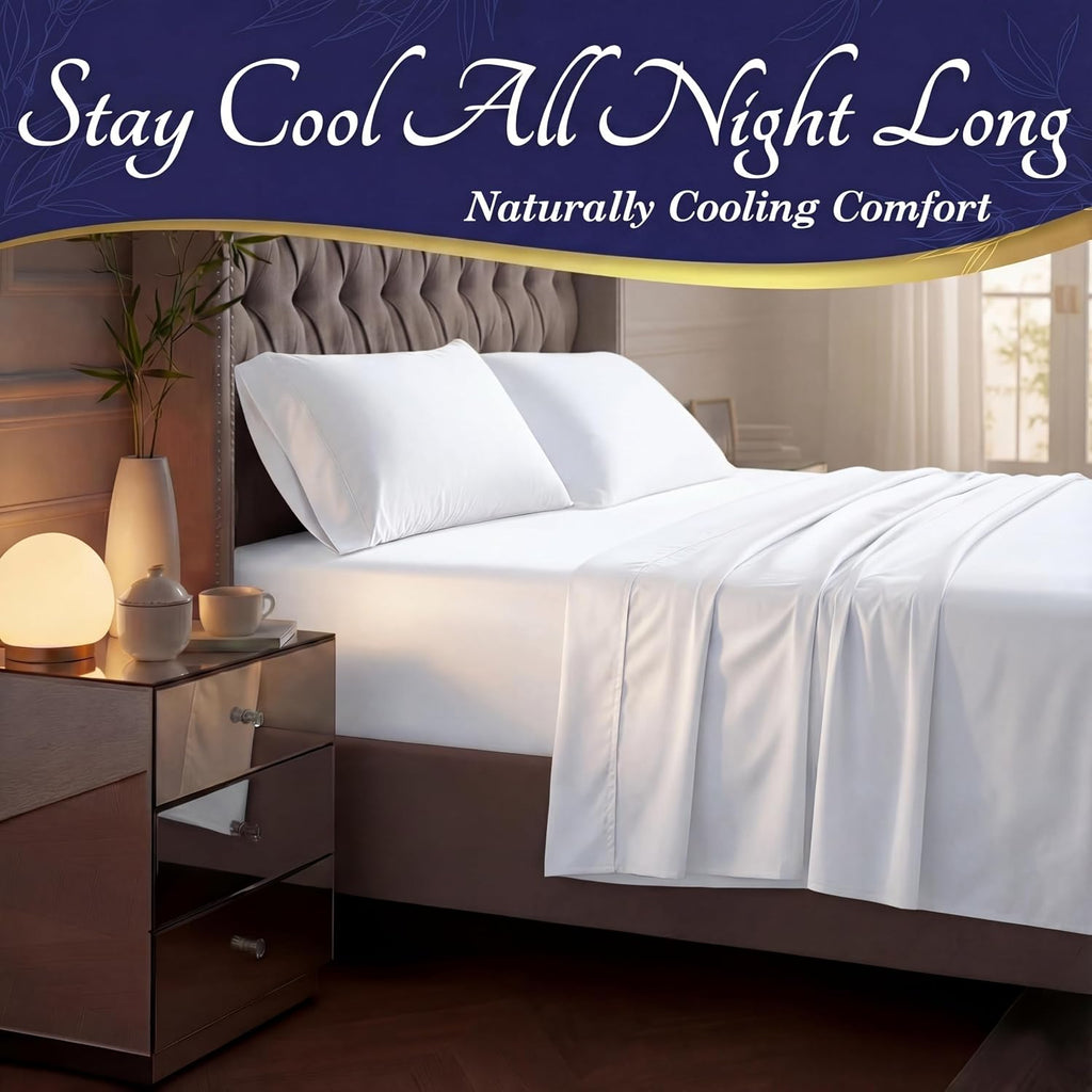 100% Viscose Derived from Bamboo Sheets King Size - Luxury 4 Pc Naturally Cooling Sheets, Ultra Soft Bed Set - Deep 17" Pockets, Durable Double Stitching, Oeko Tex Standard (White) - view 3