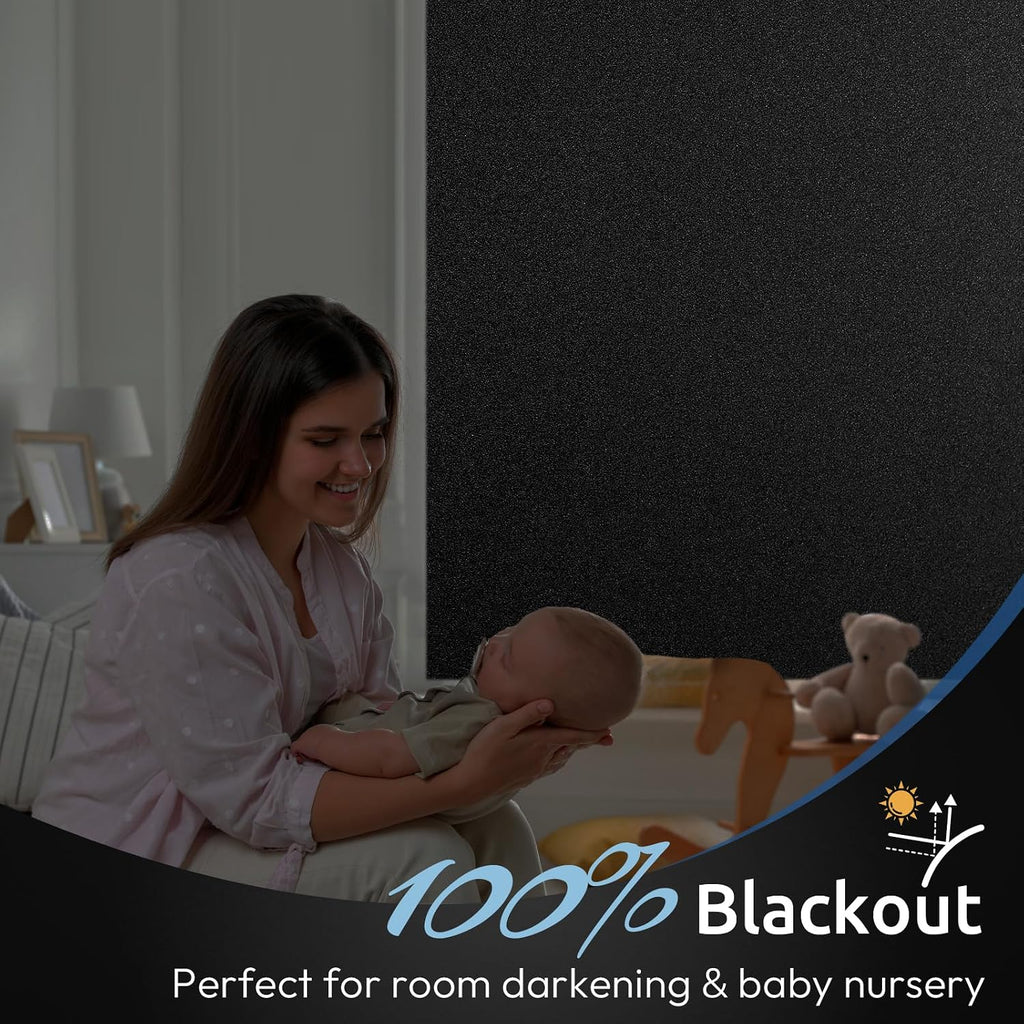 Blackout window film room darkening light blocking 17.5" x 78.7" | removable static cling without glue, tint & privacy film for window inside, day & night sleep for home garage bedroom house - view 2