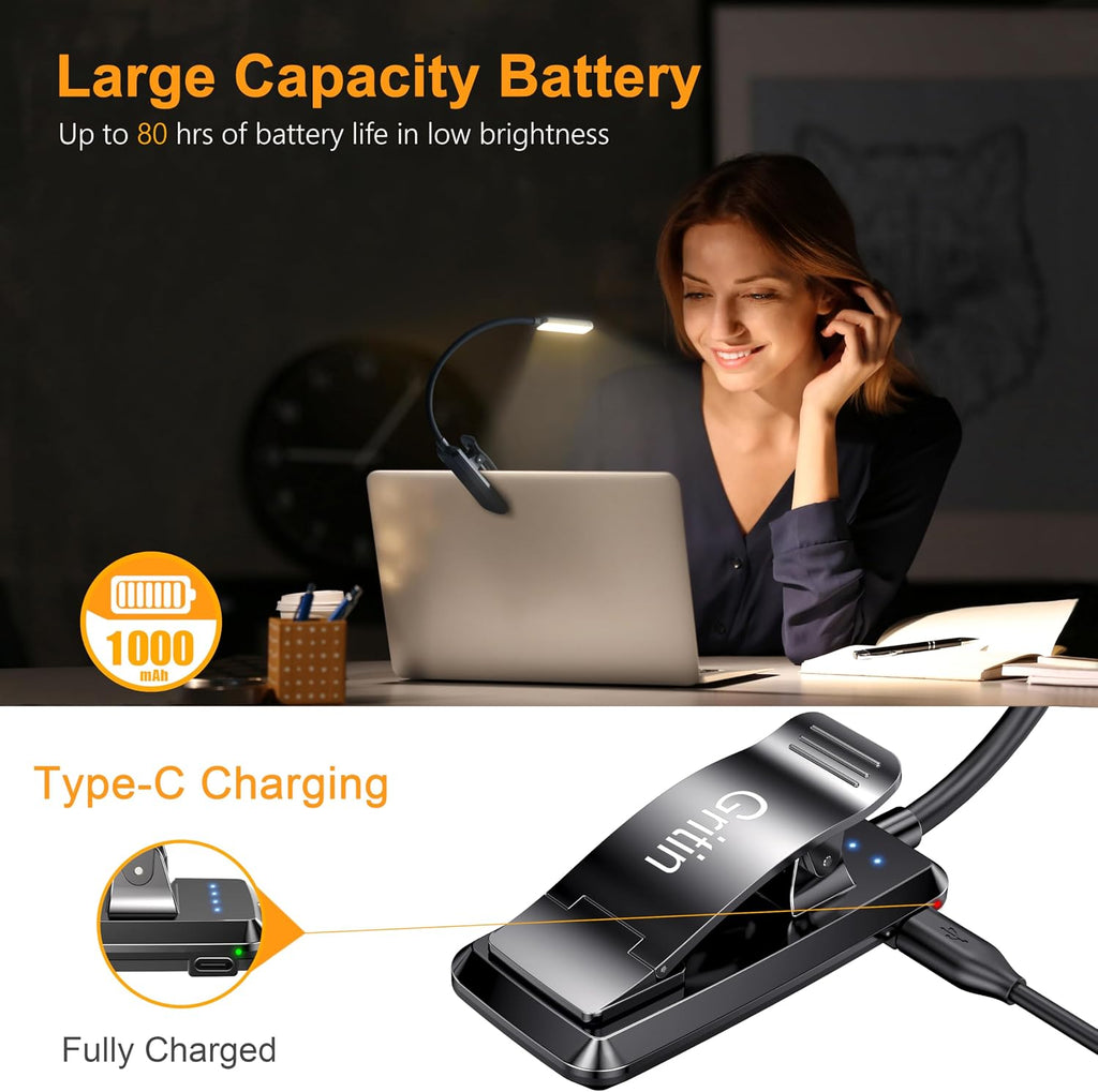 9 LED Rechargeable Book Light for Reading in Bed | Eye Caring 3 Color Temps,Stepless Dimming Brightness,80 Hrs Runtime Small Lightweight Clip On Book Reading Light for Studying - view 4