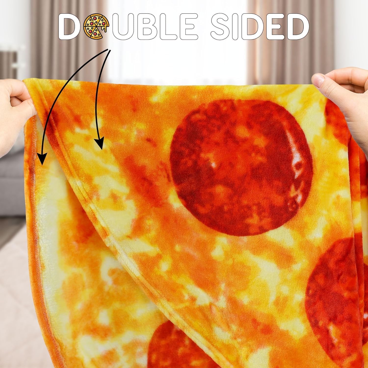 Pepperoni pizza blanket - novelty throw adult and kids - premium soft flannel round pepperoni cover for indoors, outdoors, travel, home 285 GSM - 71 inches - view 3