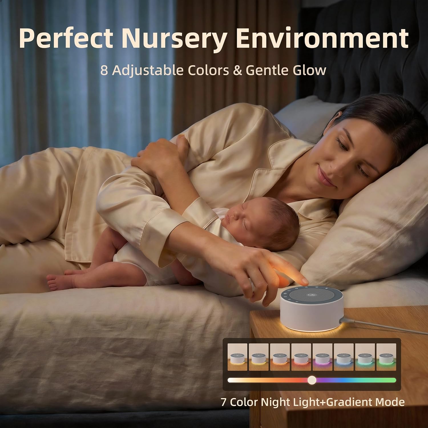 White Noise Machine for Baby & Adults, 30 Soothing Sounds, Sleep Sound Machine with 8 Color Night Light, Memory Function, White Noise for Sleeping, Nursery, Office, Travel & Relaxation - view 4