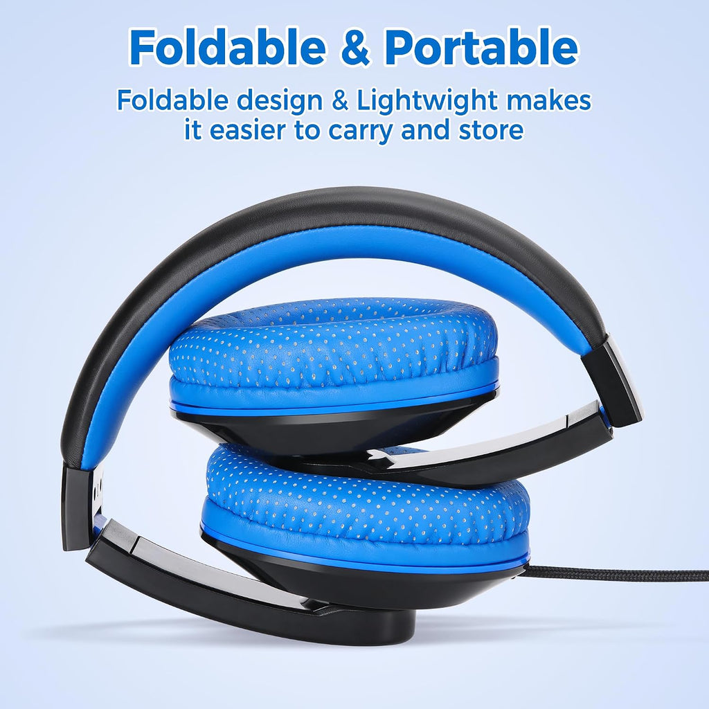 Comfort+ Kids Headphones with Microphone, Boys Girls Student Over-Ear Headphones Wired Foldable for School Classroom Laptop PC Computer Tablet Black Blue - view 2