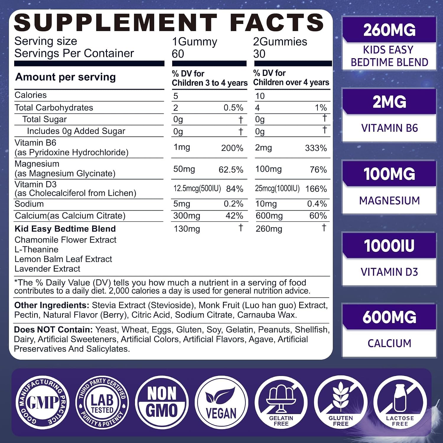 Kids sleep gummies - magnesium glycinate gummies, melatonin free sleep aid, magnesium, calcium, D3, B6, L theanine, kid melatonin alternative for restful sleep, pack of 1 - view 2