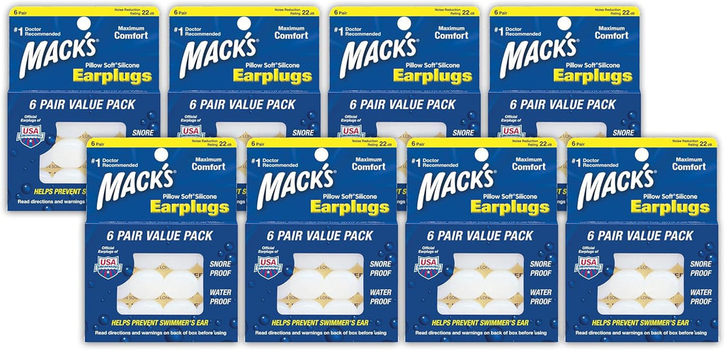 Pillow Soft Silicone Earplugs - 6 Pair (Pack of 8), Value Pack – The Original Moldable Silicone Putty Ear Plugs for Sleeping, Snoring, Swimming, Travel, Concerts and Studying
