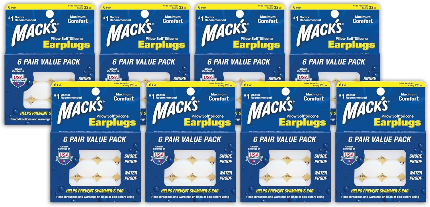 Pillow Soft Silicone Earplugs - 6 Pair (Pack of 8), Value Pack – The Original Moldable Silicone Putty Ear Plugs for Sleeping, Snoring, Swimming, Travel, Concerts and Studying