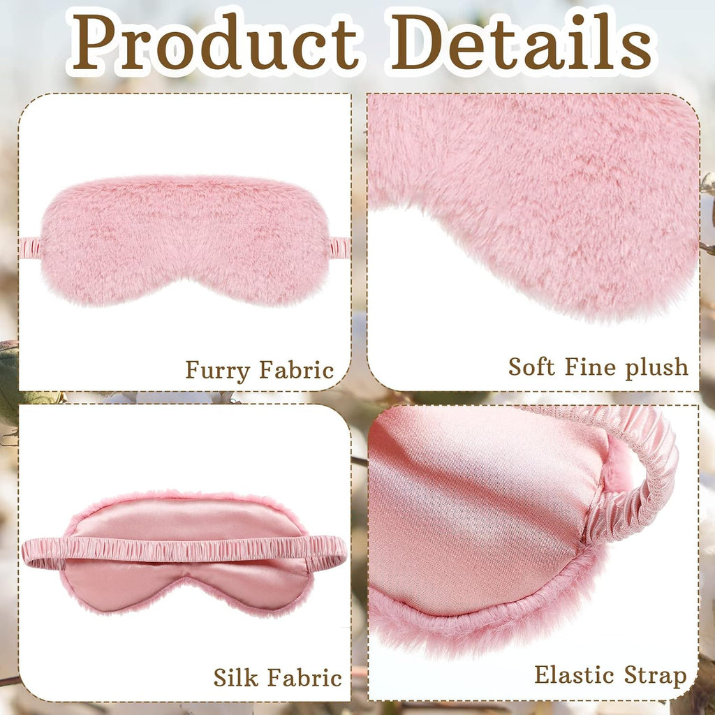 8 Pieces Plush Eye Masks Bulk Eye Covers for Sleeping Faux Fur Eye Mask Slumber Party Favors Masks for Women - view 2