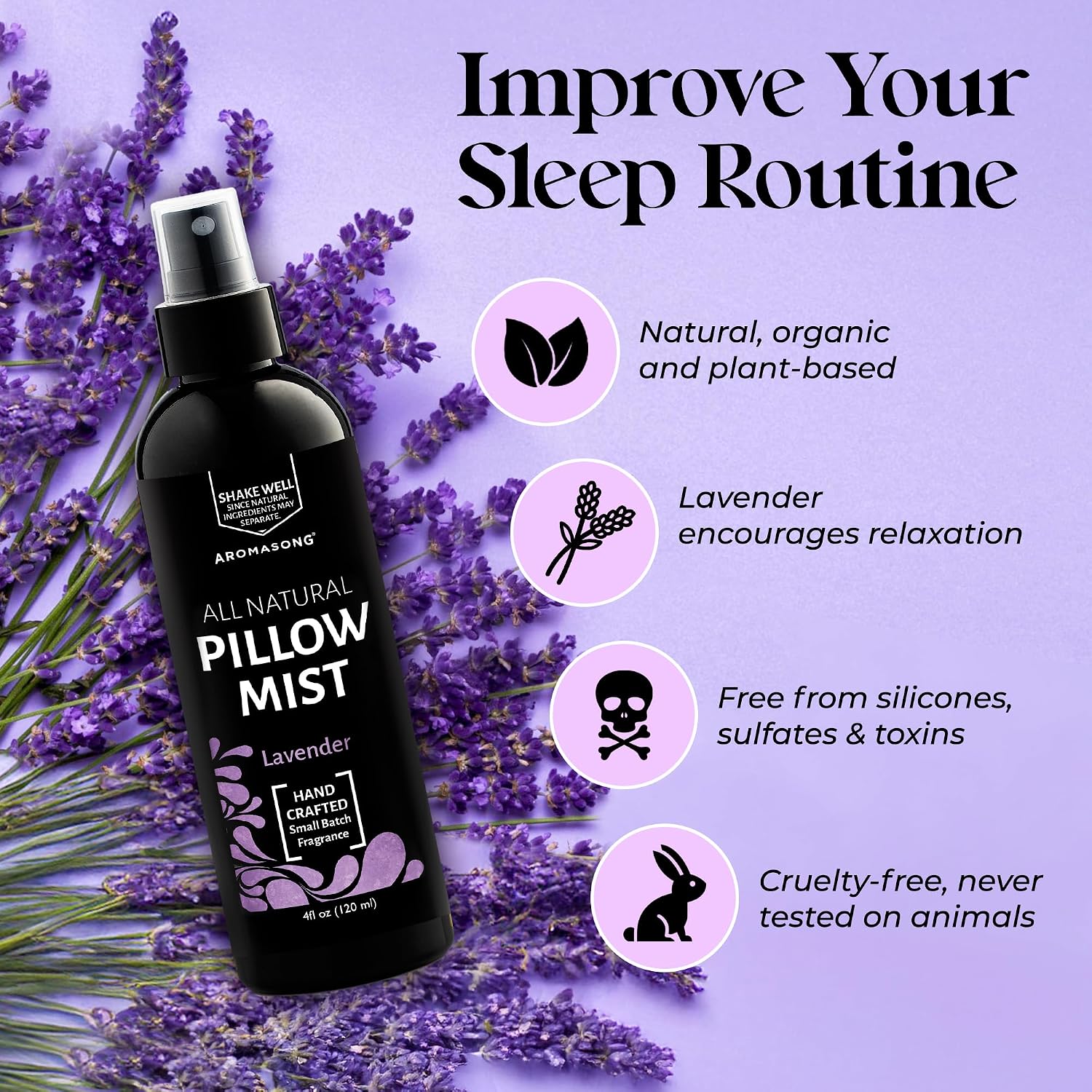 Lavender Pillow Spray for Sleeping - All Natural Calming Linen & Bedtime Sleep Mist for Deep Sleep - Pillow Spray Aromatherapy with Botanical Essential Oils for Relaxing Stress - view 2