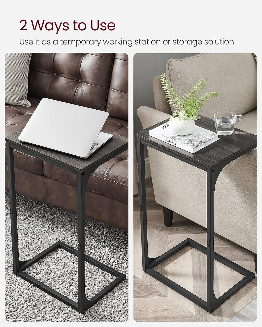 C-Shaped End Table, Side Table for Sofa, Couch Table with Metal Frame, Small TV Tray Table for Living Room, Bedroom, Ebonized Oak Finish and Black ULET353B42 - view 5