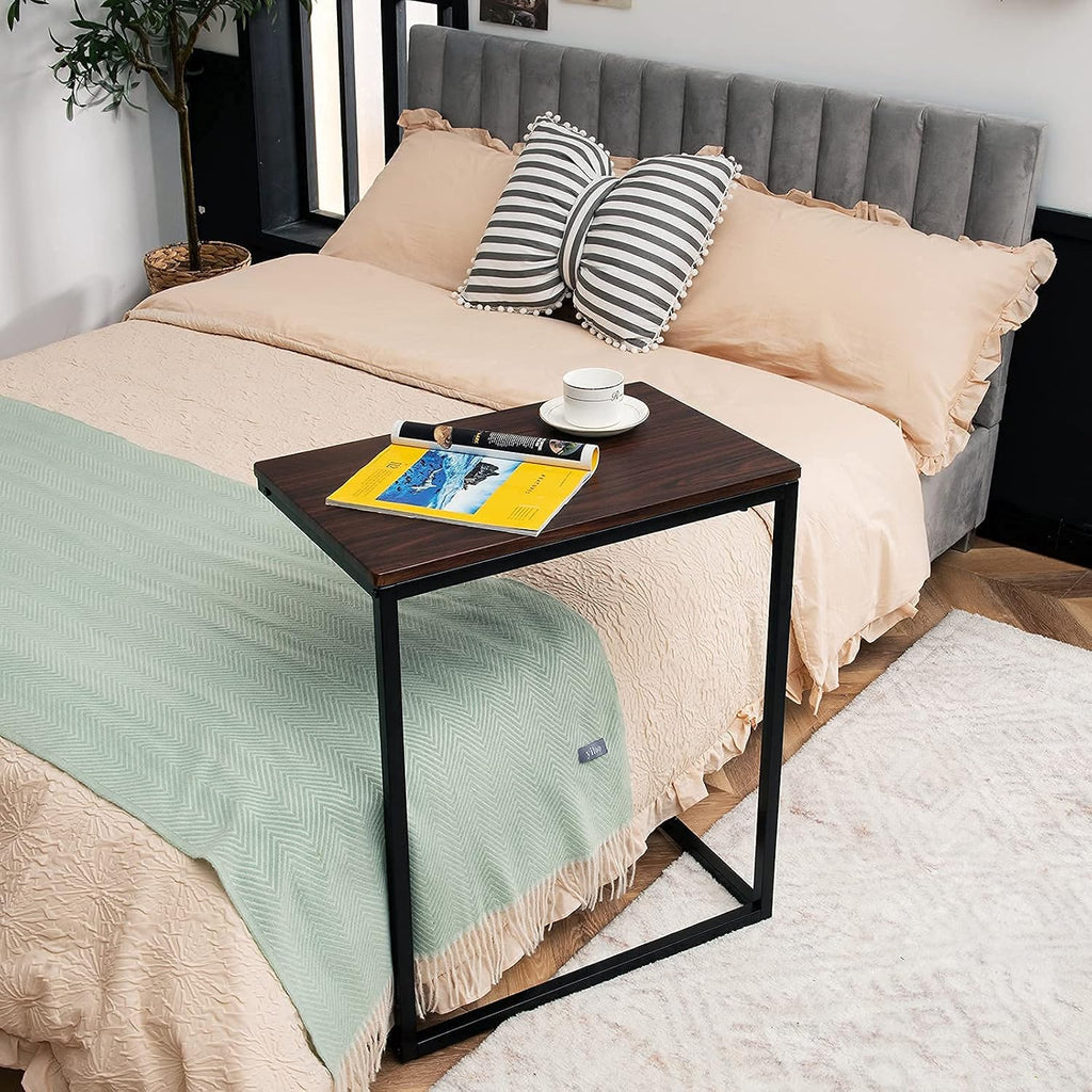 C Shaped End Table, Couch Sofa Side TV Tray for Coffee Snack Laptop, Vintage Bedside Table for Living Room, Bedroom - view 5
