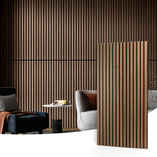 2 Wood Slat Acoustic Panels for Wall and Ceiling - 3D Fluted Sound Absorbing Panel with Wood Finish - Walnut | Noise Control, Easy to DIY, Natural Texture, Sustainable Material, Ideal for Homeowners, Designers, for Living Room, Office