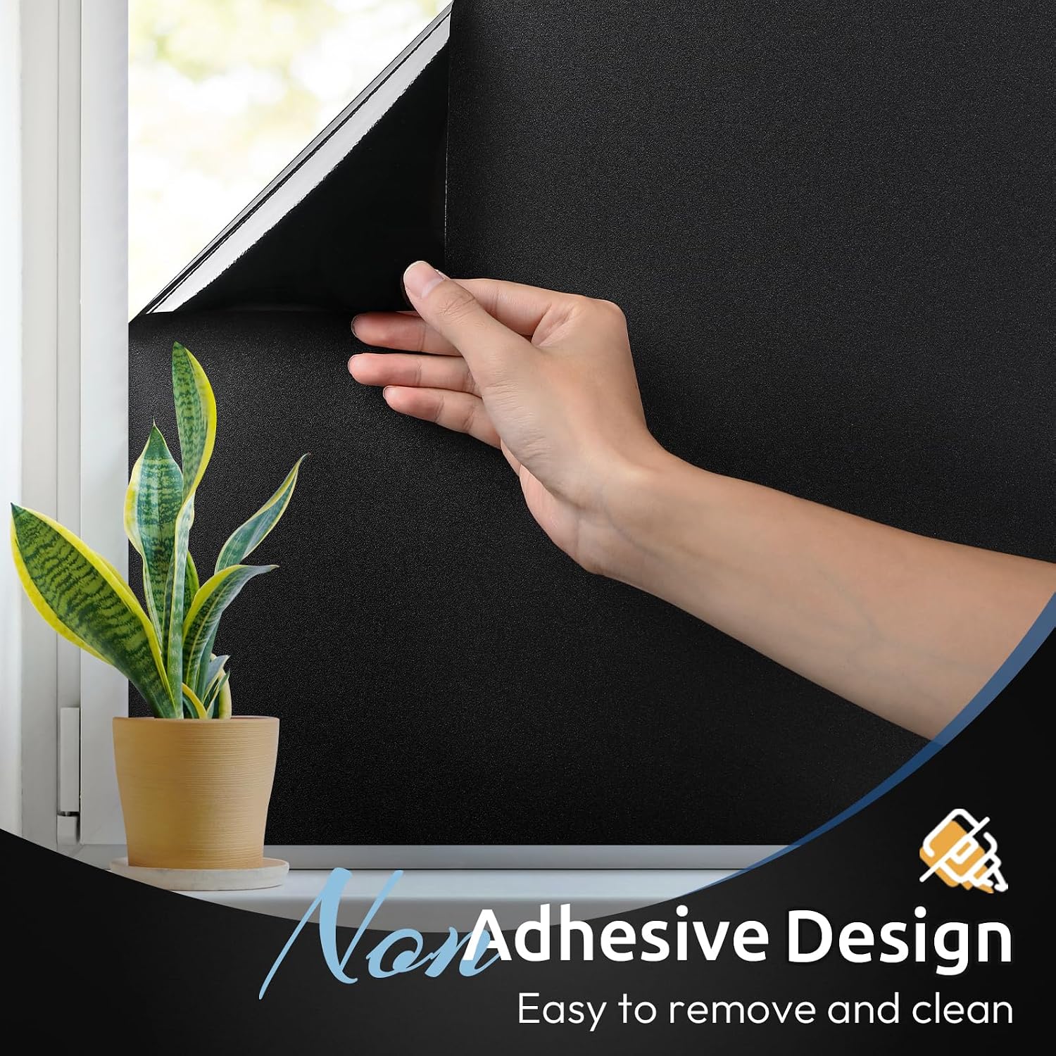 Blackout window film room darkening light blocking 17.5" x 78.7" | removable static cling without glue, tint & privacy film for window inside, day & night sleep for home garage bedroom house - view 4