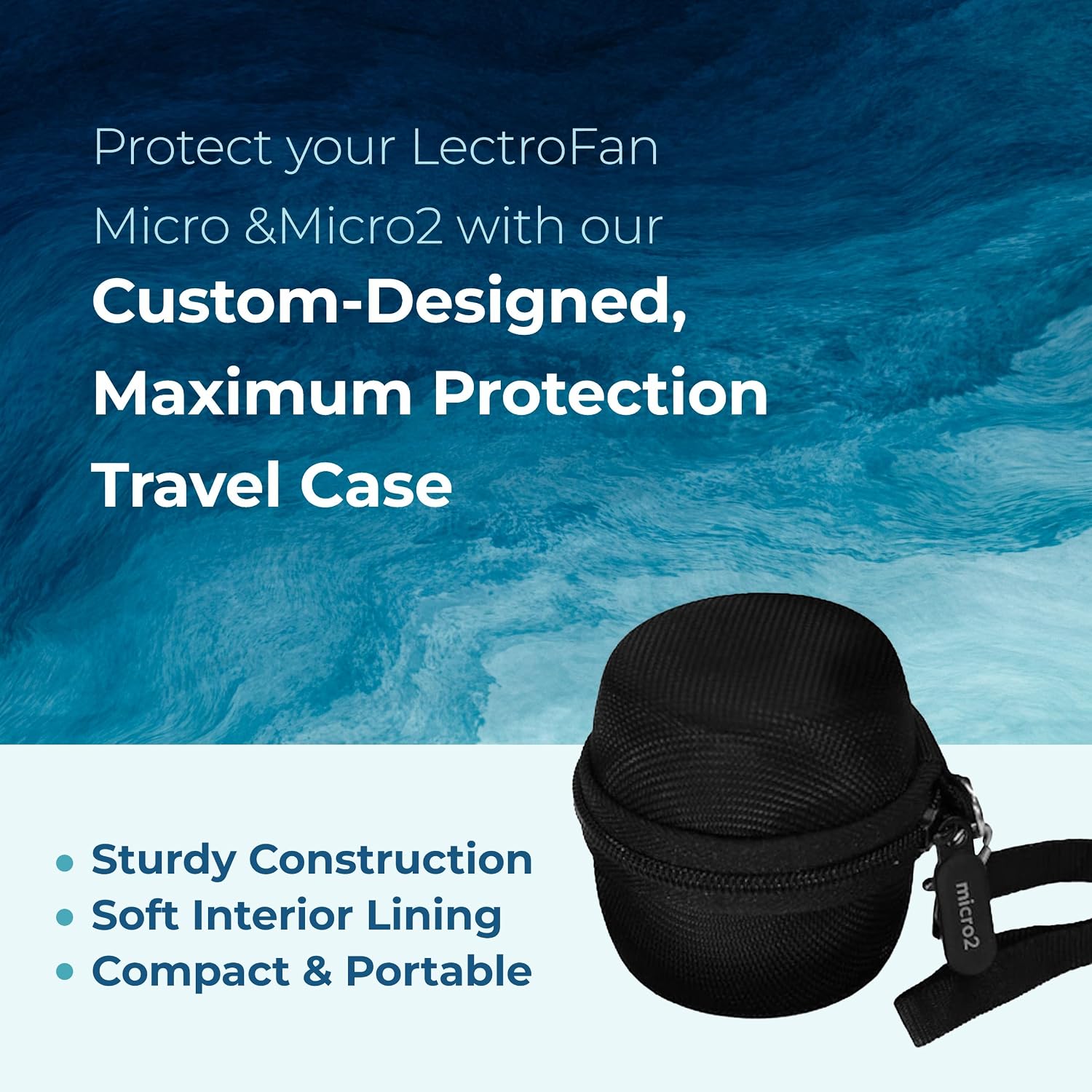 Carrying case for sound machine - hybrid shell type exterior with pocket for charging cable & lanyard - lightweight design - view 2