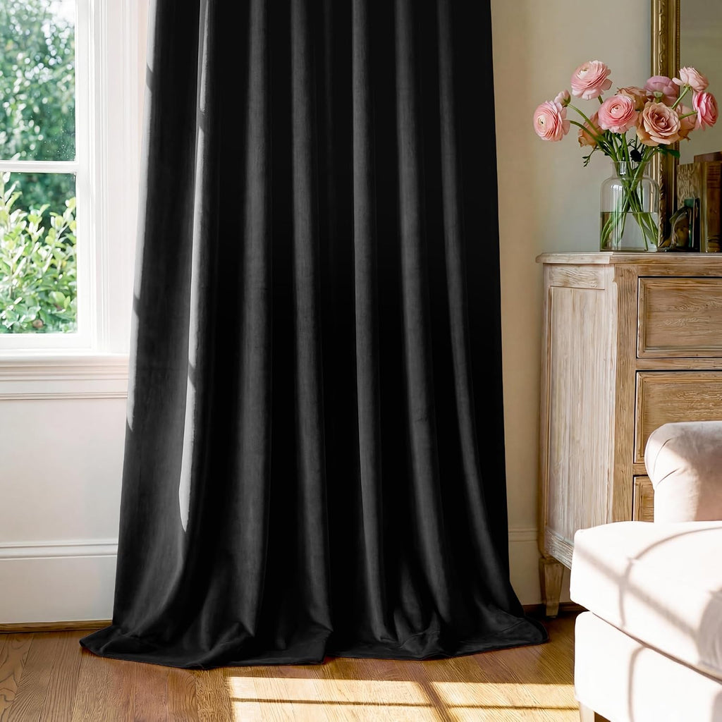Black Velvet Blackout Curtains Grommet Thermal, W52 x L84, 2 Panels | Thermal Insulated, 300GSM Soft Velvet, Curtain Panels Chill Resist, Noise Reducing, Living Room, Bedroom, Home Theater - view 7