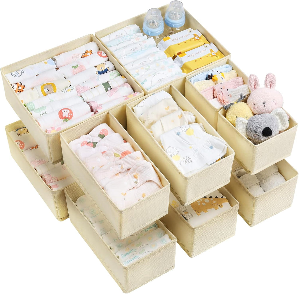 12 Pack Baby Clothes Organizer, Dresser Drawer Organizer for Baby Clothing, Foldable Fabric Closet Drawer Storage Bins, Dresser Dividers for Bra, Socks, Ties, Scarf | Nursery Drawer Storage, Baby Clothing Organization, Foldable Fabric Bins, Dresser Closet - view 7