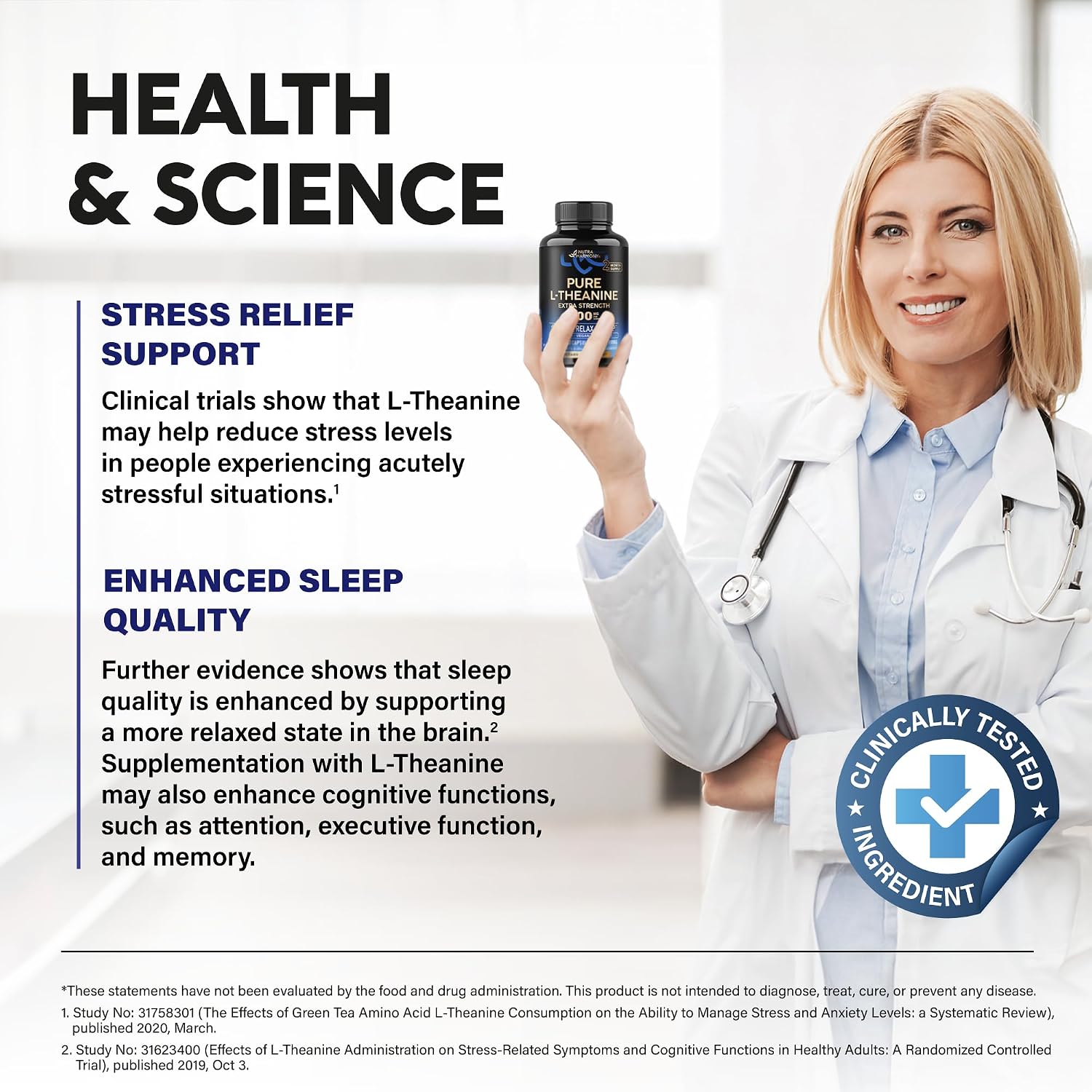 L-theanine 400 mg - L theanine for stress relief - plant based - 120 caps, extra strength L theanine supplement for men & women - relaxation, sleep & calm support - lab tested, vegan, non-GMO - view 7