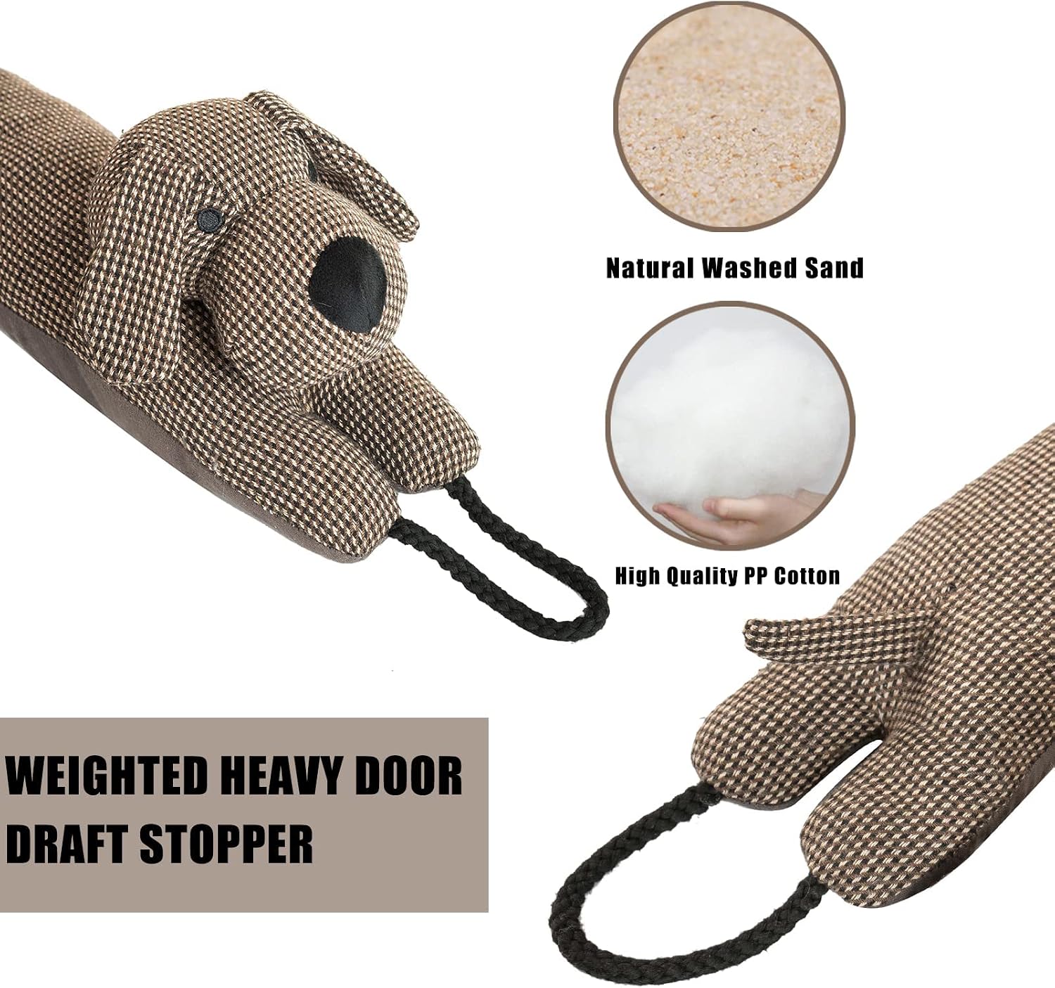 Under door draft stopper decorative wind stopper 36 inch for door & window, weighted animal air draft stopper for bottom of door with hanging loops - brown dog - view 3