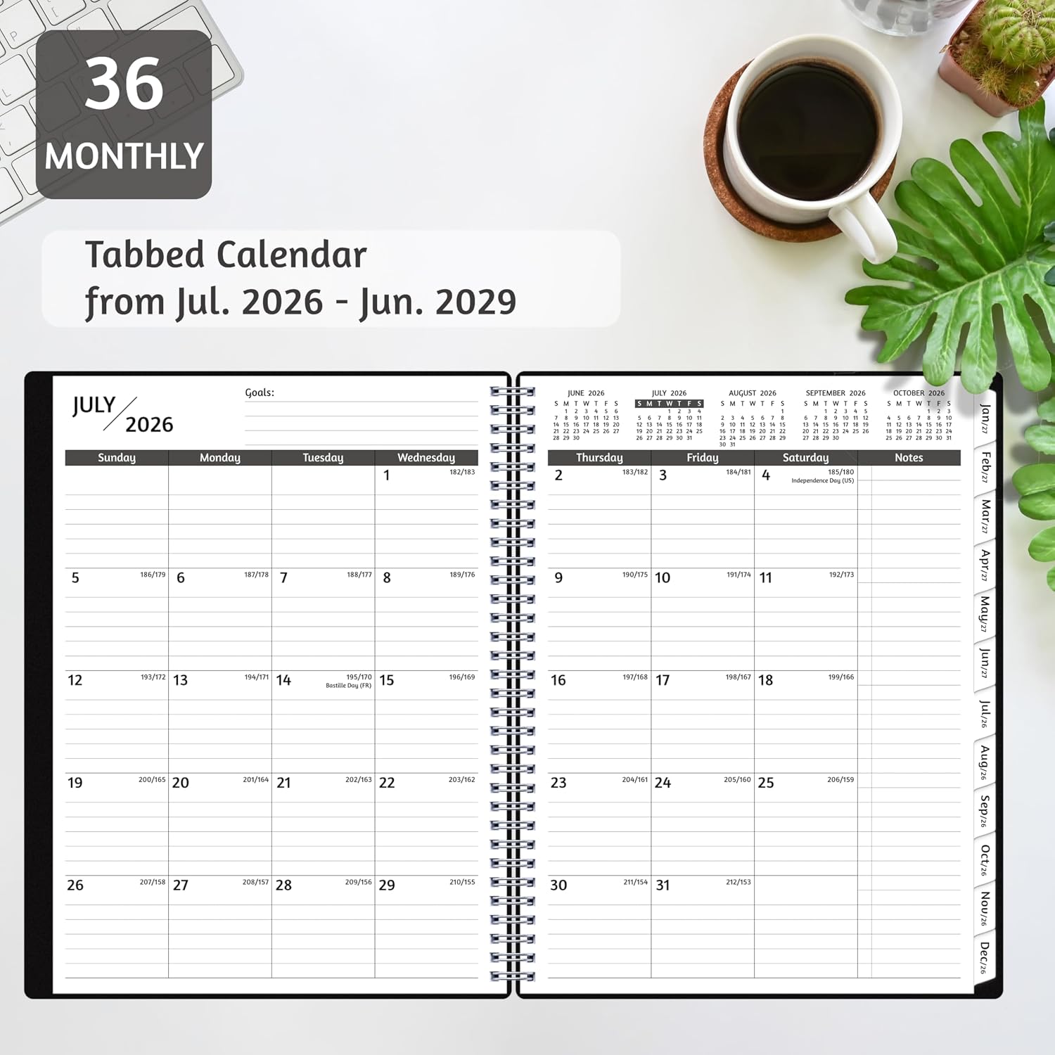 Monthly Planner 2026-2029, 36 Months Calendar Planner 2026-2029 from Jul 2026 – Jun 2029, 8.5'' x 11'' with Ruled Spread, Flexible Cover, Spiral Wirebound, Pocket, Coated Tabs, Notes ＆ Habit Tracker - view 4
