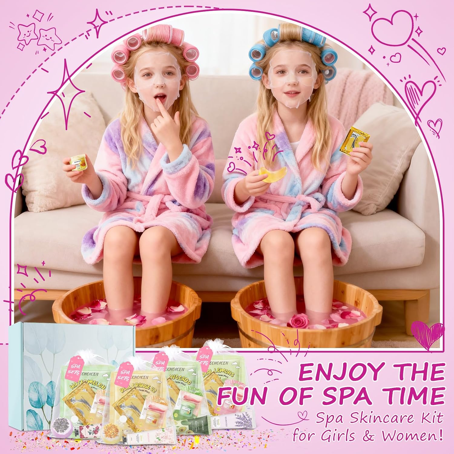 28pcs spa birthday party supplies, 4 set spa party favors kit with facial masks eye patches hand cream lip balm foot bath bombs, ideal gift for sleepovers & birthdays, safe for all skin types - view 5
