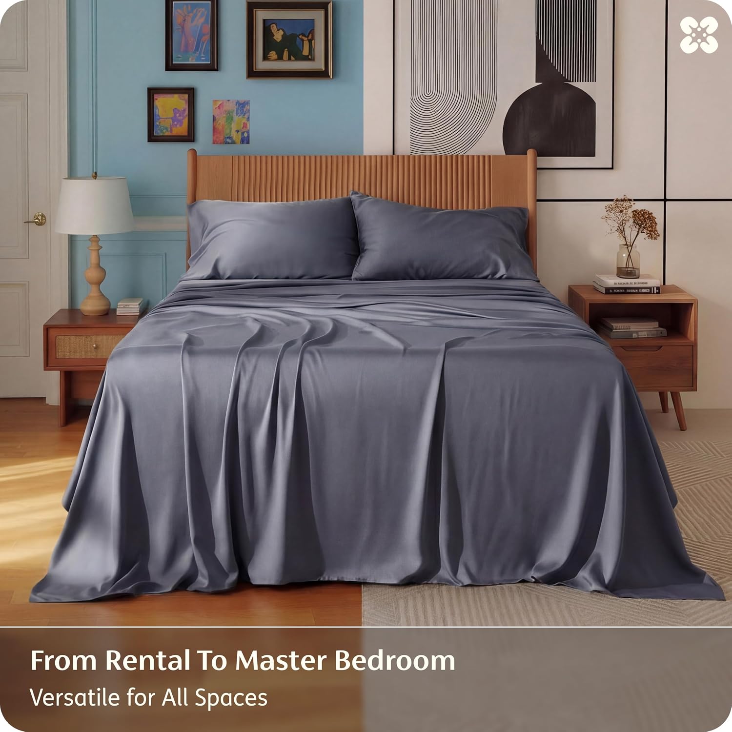 100% rayon derived from bamboo queen sheets, 4 pieces | cooling sheets for hot sleepers, breathable & silky soft, 16" deep pocket, hotel luxury bedding, dark grey - view 5