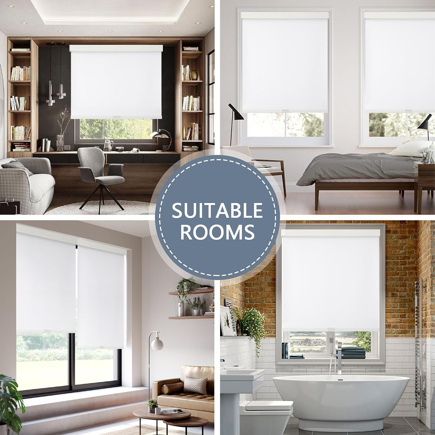 Cordless Blackout Roller Shades, 46" W x 72" H, White | Cordless Free-Stop Design, Built-in Valance, Thermal Insulated Fabric, UV Protection for Home & Office - view 6
