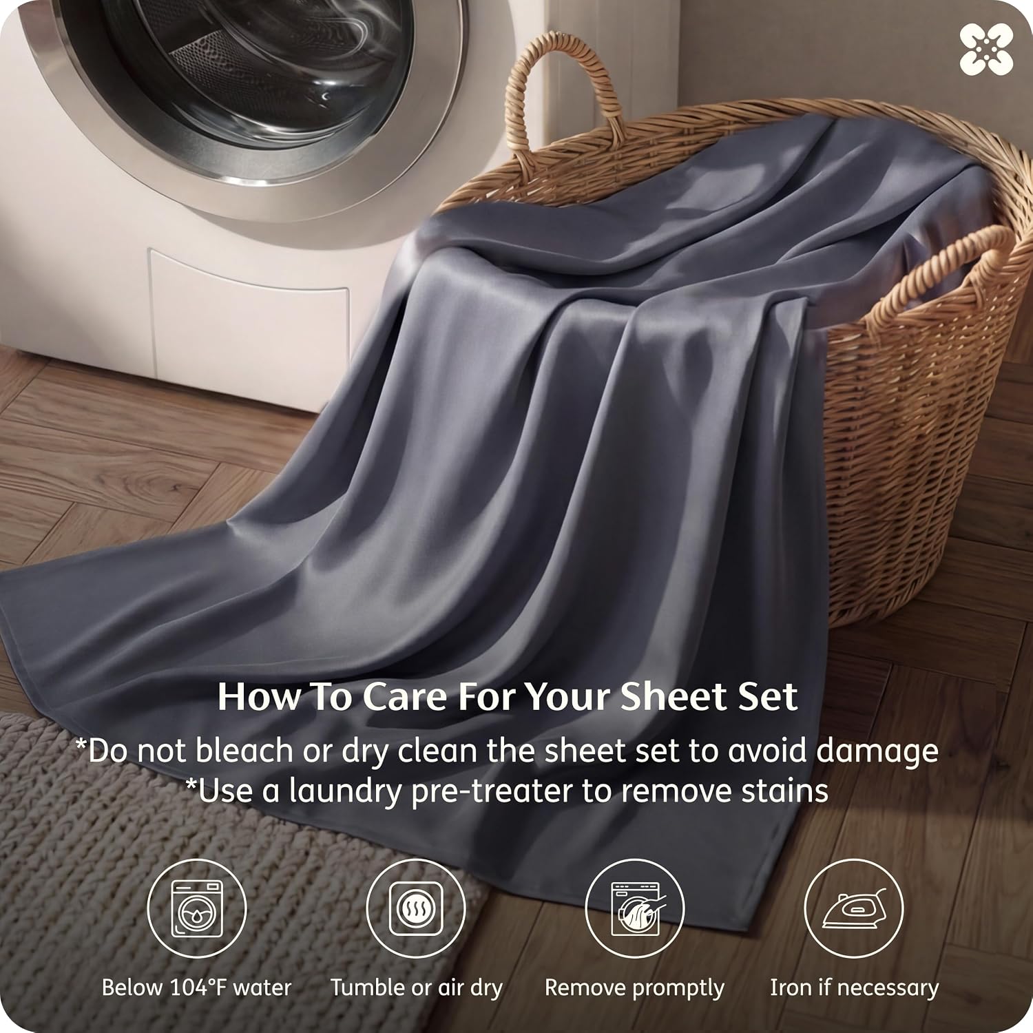 100% rayon derived from bamboo queen sheets, 4 pieces | cooling sheets for hot sleepers, breathable & silky soft, 16" deep pocket, hotel luxury bedding, dark grey - view 8