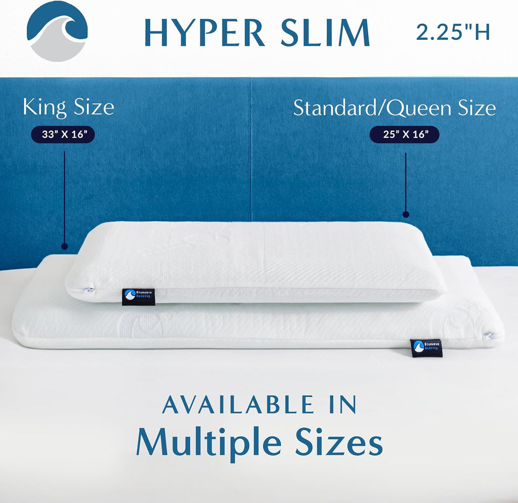 Hyper Slim Gel Memory Foam Pillow for Stomach and Back Sleepers - Thin, Flat Design for Cervical Neck Alignment and Deeper Sleep (2.25-Inches Height, King Size) - view 6