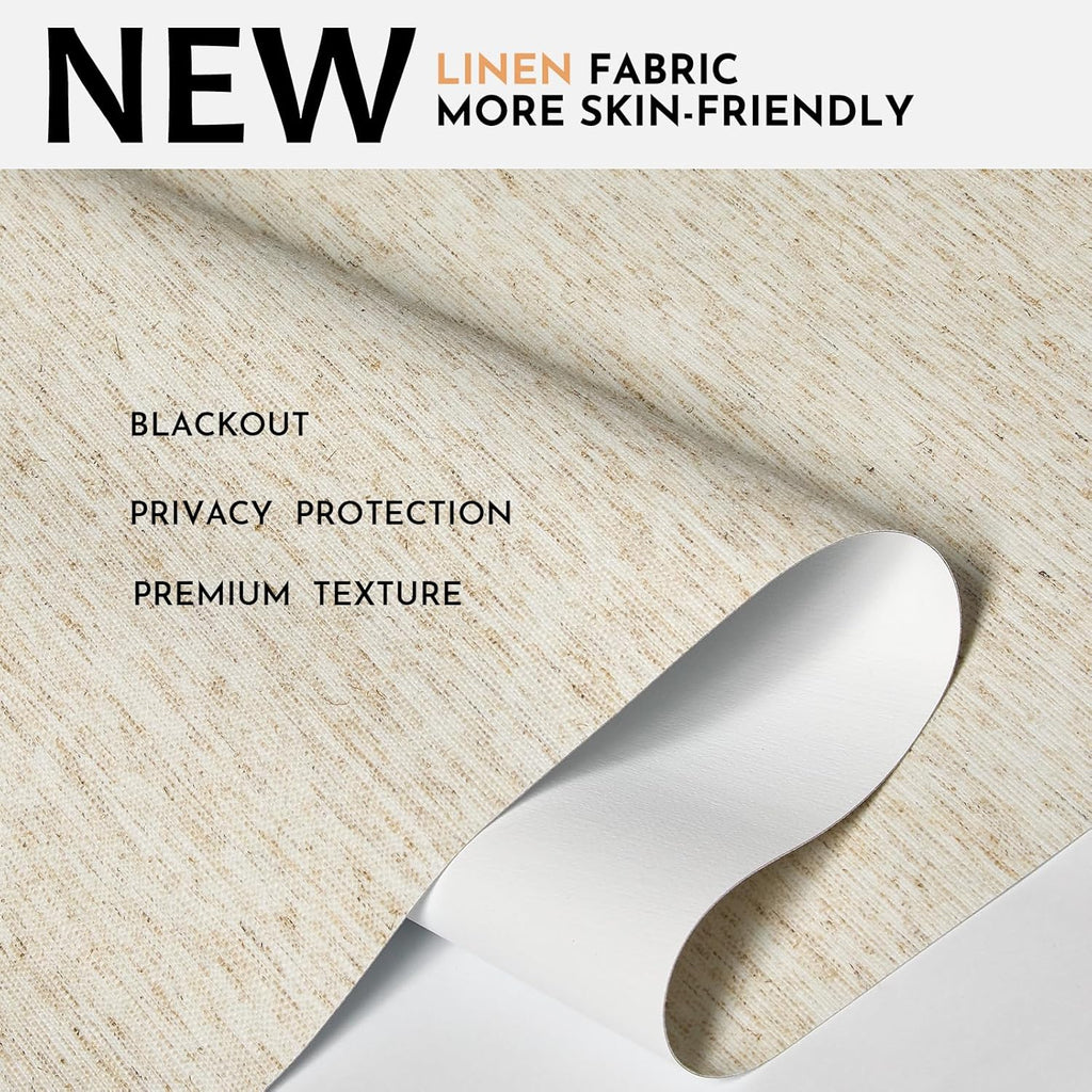 Blackout Roller Shades for Window Blinds,Cordless,Linen Fabric,Thermal Insulated Fabric UV Protection Shades for Home,Office,Bedroom,Door,Blackout-Cream,34 1/2" W X 64" H - view 2