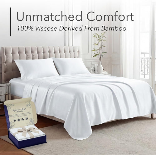 100% Viscose Derived from Bamboo Sheets King Size - Luxury 4 Pc Naturally Cooling Sheets, Ultra Soft Bed Set - Deep 17" Pockets, Durable Double Stitching, Oeko Tex Standard (White) - view 2