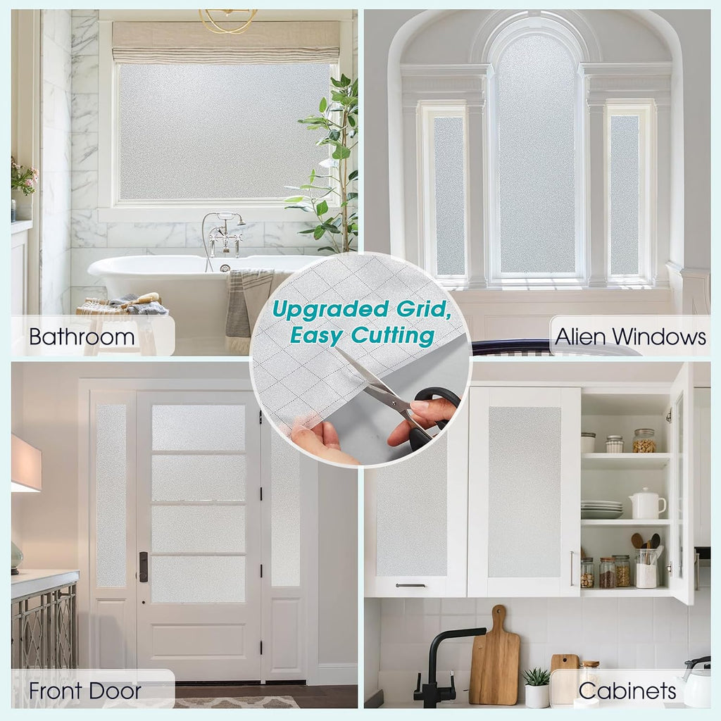 Frosted glass window privacy film, static cling, 17.5" x 78.7" | day night opaque decorative, non adhesive removable, anti-UV heat blocking, renter friendly front door bathroom, easy cut - view 7