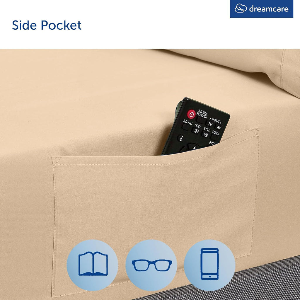 King Size Sheets Set - 4 pcs Breathable Cooling Sheets - up to 21" Extra Deep Pocket King Sheet Set with Side Pockets - Extra Soft 100% Brushed Hypoallergenic Hotel Luxury Bedding, Wheat | up to 21" Extra Deep Pocket King Sheet Set with Side Pockets - Ext - view 5
