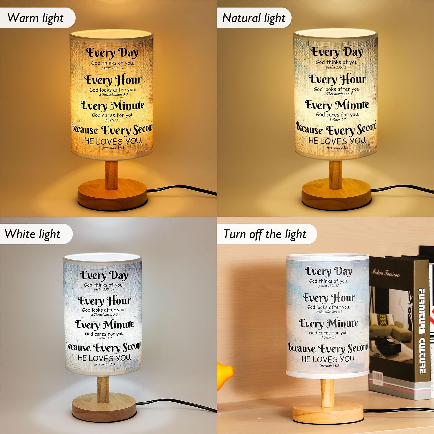 Bible Verse Table Lamp with Inspirational Thoughts and Valentines Day Christian Religious Baptism Gifts for Women Wife Mom Men Christmas Easter Gifts for Him Her - view 3