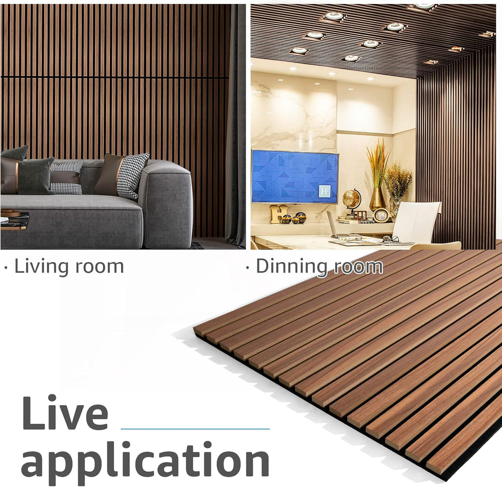 2 Wood Slat Acoustic Panels for Wall and Ceiling - 3D Fluted Sound Absorbing Panel with Wood Finish - Walnut | Noise Control, Easy to DIY, Natural Texture, Sustainable Material, Ideal for Homeowners, Designers, for Living Room, Office - view 8