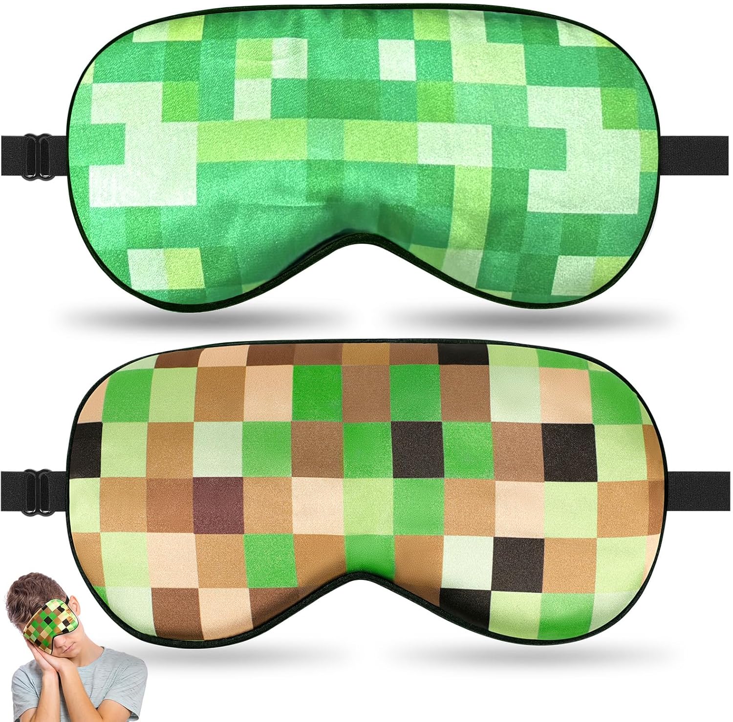 2 pcs sleep mask for kids boys, silk eye covers for sleeping, adjustable strap & light blocking design, adult children's bedtime blindfold for travel and home use, my world
