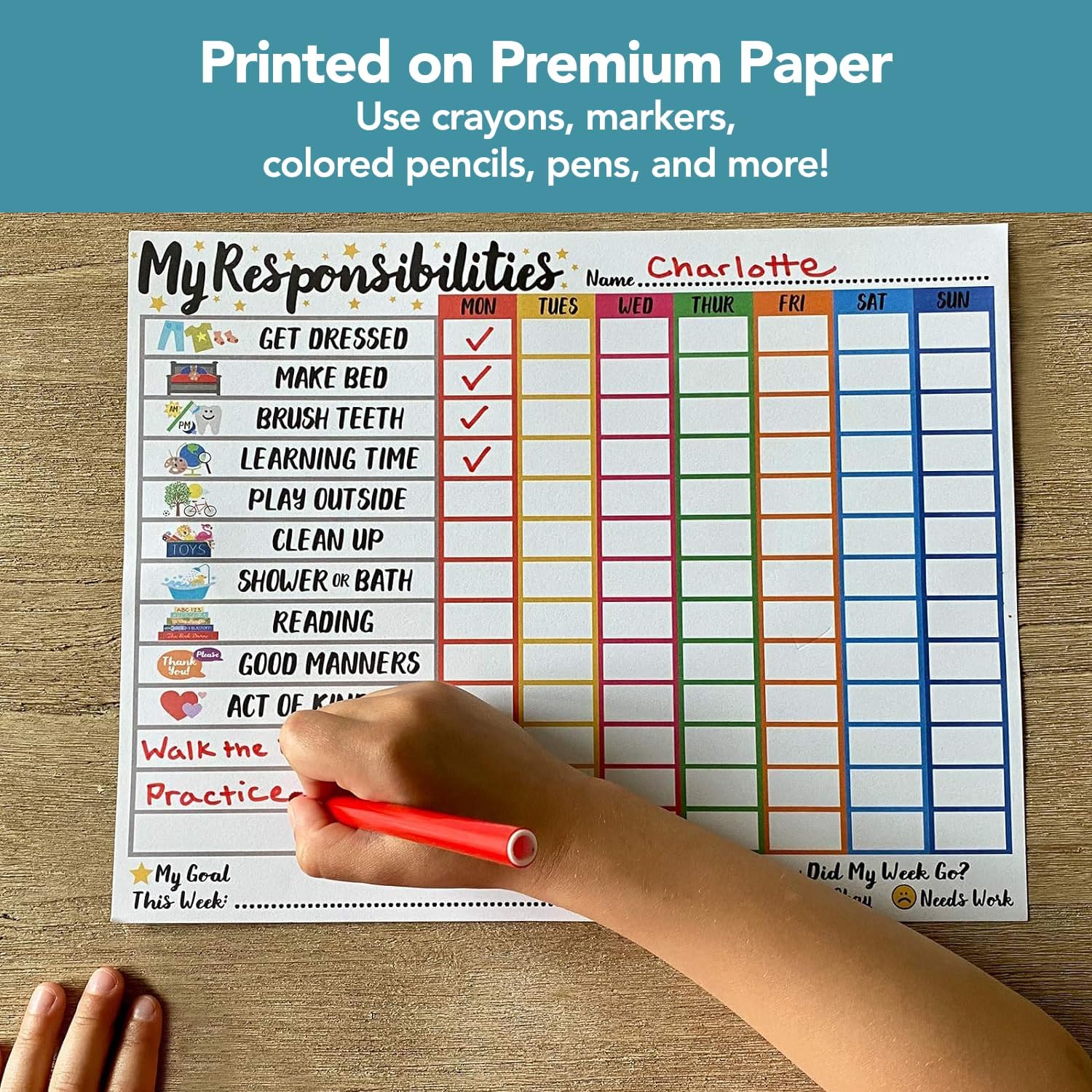 Responsibility Chart for Kids Ages 3, 4, 5, and 6 | My Responsibility Weekly Chore Chart for Kids Daily Checklist and Routine - view 5