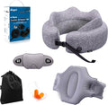 4-in-1 Travel Comfort Set Inflatable Neck Pillow, Convertible Lumbar Support & Foot Hammock, 3D Sleep Mask & Ear Plugs Complete Comfort Kit for Airplane, Office & Car Gift-Ready (Gray)